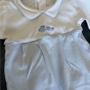 Kissy Kissy White and Blue Button Down Shirt with Train Embroidery